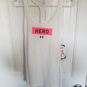 Nwt Under Armour white tank size L breast cancer addition
